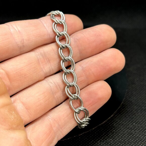 VTG Sterling Silver 925 Large Double Link Charm Bracelet Size 7.25'' Length - Picture 4 of 9